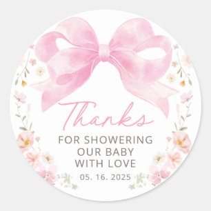 Rosa band blommig baby shower tack födelsonepresen runt klistermärke