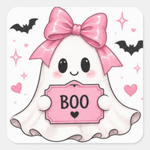 Rosa band BOO spökflicka Halloween Fyrkantigt Klistermärke