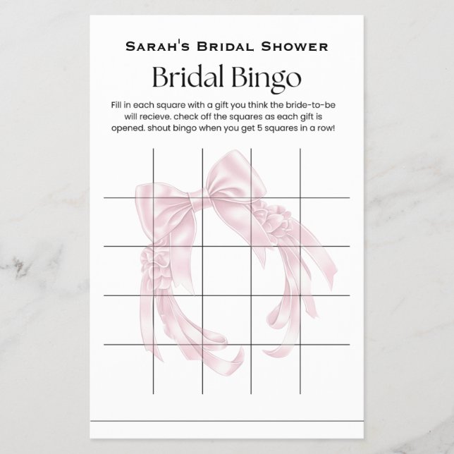 Rosa band bröllopsduschbingo flygblad (Framsidan)