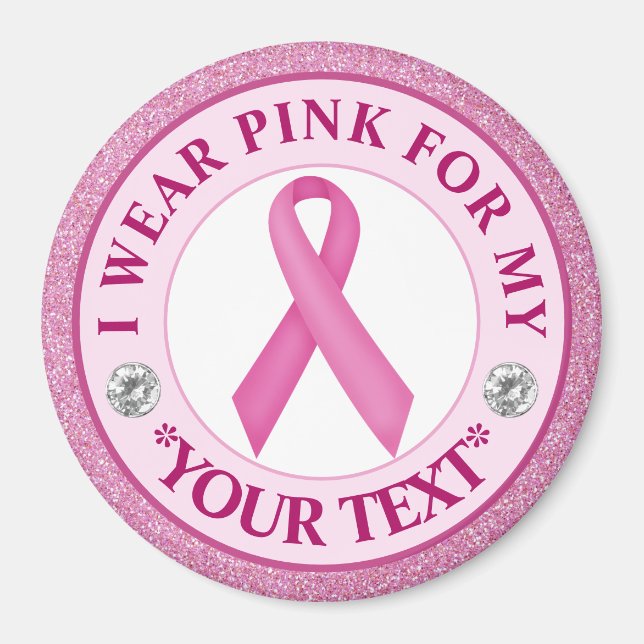 Rosa band Bröstcancermedvetenhet Design Magnet (Framsidan)