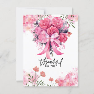 Rosa band bröstcancermedvetenhet med blommor vykort