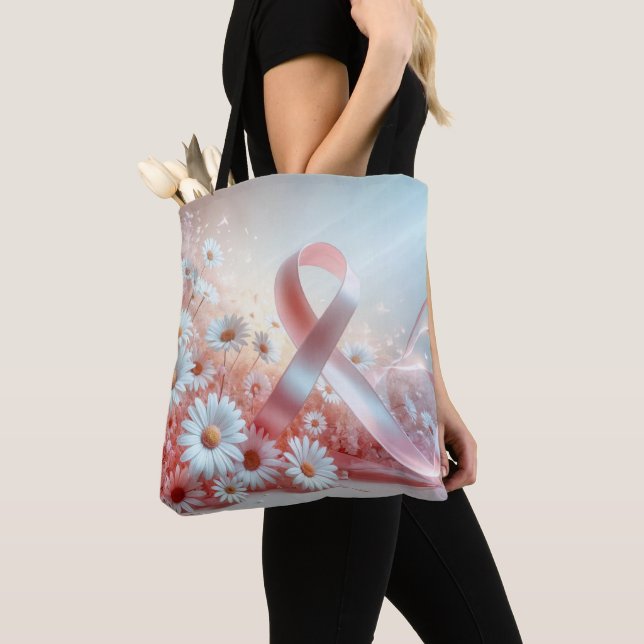 Rosa band bröstcanceröverlevare tygkasse (Närbild)