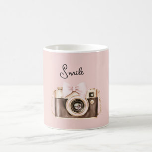 Rosa band bruna kamera leende kaffemugg