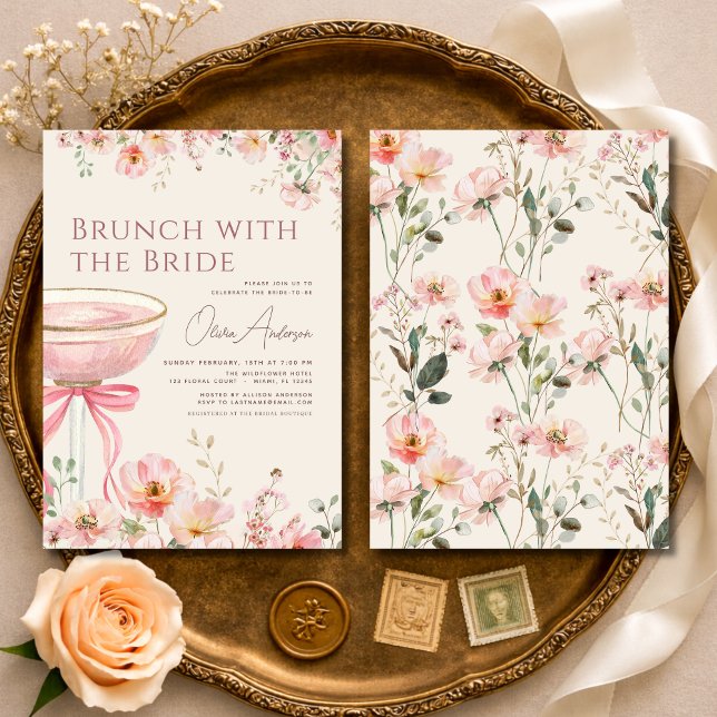 Rosa band brunch med bruden bröllopsfest inbjudningar (Skapare uppladdad)