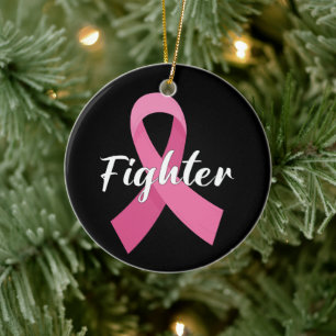 Rosa band cancer medvetenhet bröstcancer fighter julgransprydnad keramik