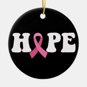 Rosa band cancer medvetenhet bröstcancer hopp julgransprydnad keramik