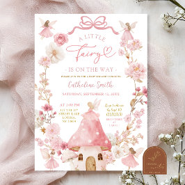 Rosa band coquette änglavinge baby shower inbjudan