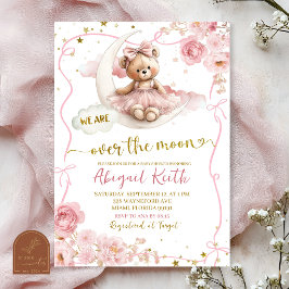 Rosa band Coquette över månen baby shower Inbjudningar