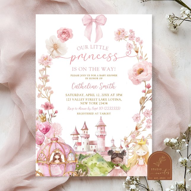 Rosa band coquette prinsessa kungarike baby shower inbjudningar (Skapare uppladdad)
