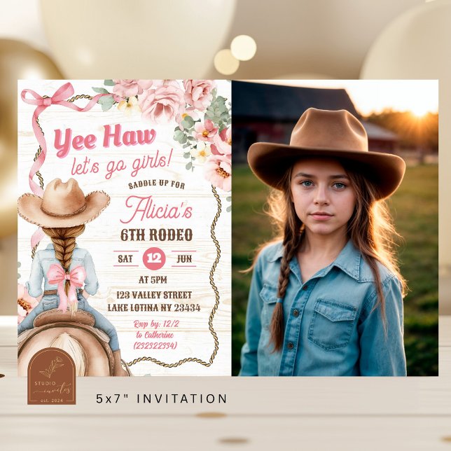 Rosa band coquette rodeo födelsedag med foto inbjudningar (Skapare uppladdad)