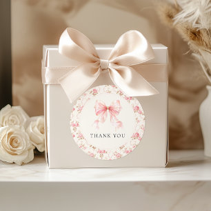 Rosa band cottage blommig baby shower tackkort runt klistermärke
