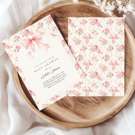Rosa band cottage blommig flicka baby shower via p inbjudningar