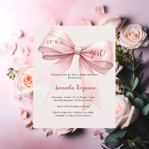 Rosa band det är en flicka Baby Shower-inbjudan