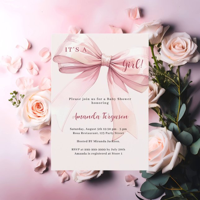 Rosa band det är en tjej Baby Shower Inbjudningar (Skapare uppladdad)