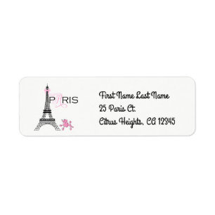 Rosa band Eiffeltornet Paris Frankrike Pudel Chic Returadress Etikett