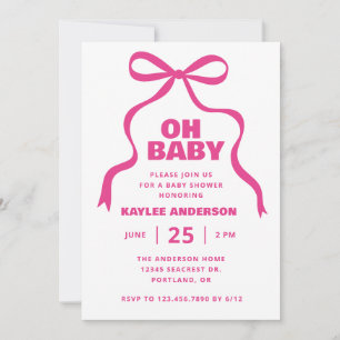 Rosa band flicka baby shower inbjudningar