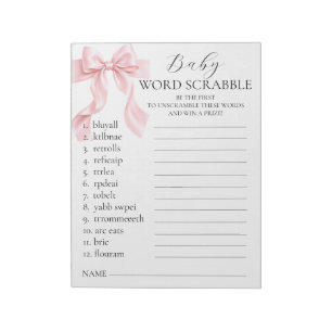 Rosa band flicka baby shower ord Scrabble SPEL Anteckningsblock