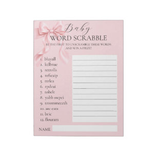 Rosa band flicka baby shower ord Scrabble SPEL Anteckningsblock