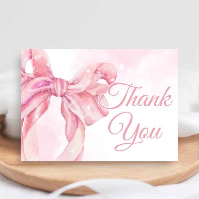 Rosa band flicka baby shower tack kort (Pink Bow Coquette Girl Baby Shower Thank You Card)