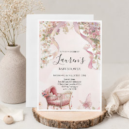 Rosa band flicka Bebis bjudan till baby shower Inbjudningar