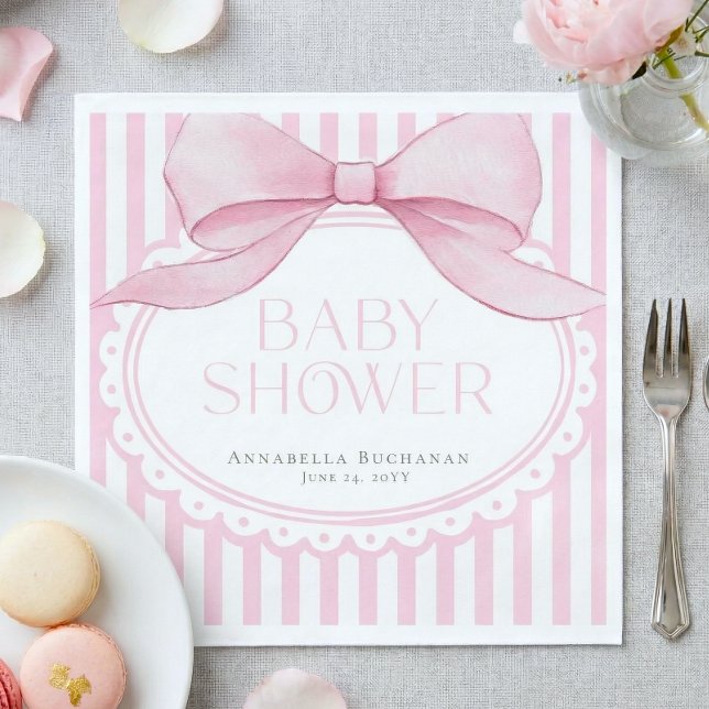 Rosa band flicka Coquette randig baby shower  Pappersservett (Skapare uppladdad)