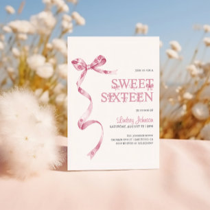 Rosa band flicka Sweet Sixteen 16-årsdag Inbjudningar