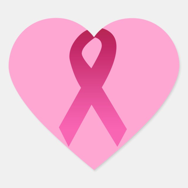 Rosa-band för bröstcancermedvetenhet hjärtformat klistermärke (Framsida)