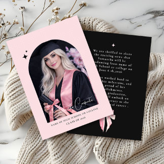 Rosa band foto svart bakgrund elegant examen meddelande