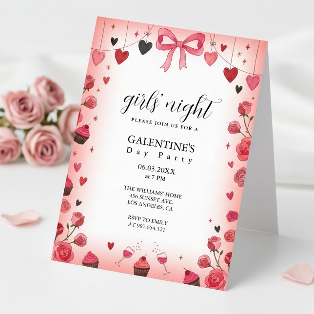 Rosa band Galentine-inbjudan Inbjudningar (Soft Feminine Design)