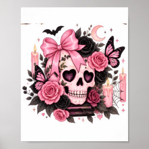 Rosa band gotisk dödskalle coquette Halloween Poster