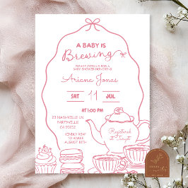 Rosa band handritad baby shower - En baby är på gå Inbjudningar