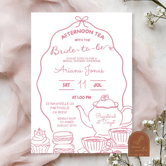 Rosa band handritad doodle eftermiddagste bröllops inbjudningar (Skapare uppladdad)