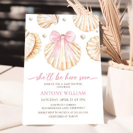 Rosa band havsskal tjej baby shower inbjudan
