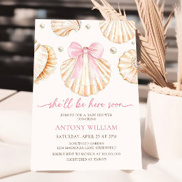 Rosa band havsskal tjej baby shower inbjudan