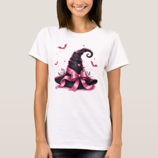 Rosa band häxa hatt Bröstcancer medvetenhet T Shirt
