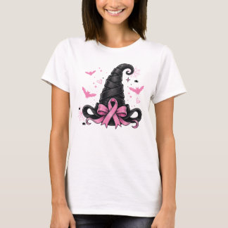 Rosa band häxa hatt bröstcancer medvetenhet t shirt