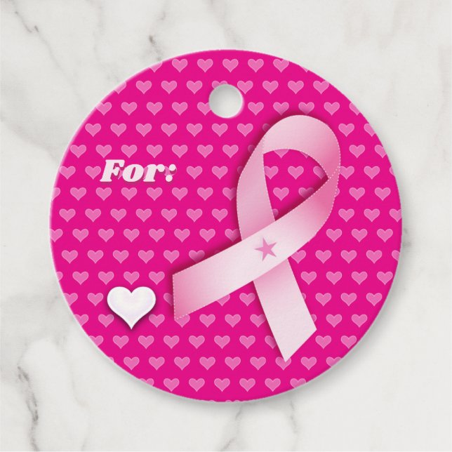 Rosa Band & Hearts Breast Cancer Awareness Gift Gåvor Etiketter (Framsida)