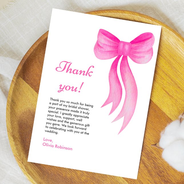 Rosa band hon bryter loss Bröllopsfest  Tack Kort (Pink Bow She's Tying the Knot Bridal Shower Thank You Card   )