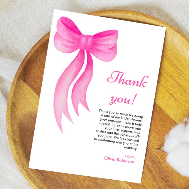 Rosa band hon knyter knuten bröllopsfest  tack kort (Pink Bow She's Tying the Knot Bridal Shower Thank You Card   )