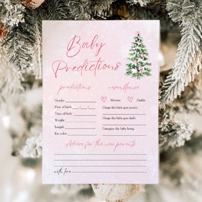 Rosa band julgran baby snö förutsägelse spel inbjudningar (Pink Bows Christmas Tree Baby Snow Prediction Game)