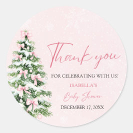 Rosa band julgran tjej vinter baby shower runt klistermärke