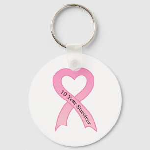 Rosa band Keychain för 10 år överlevande Nyckelring