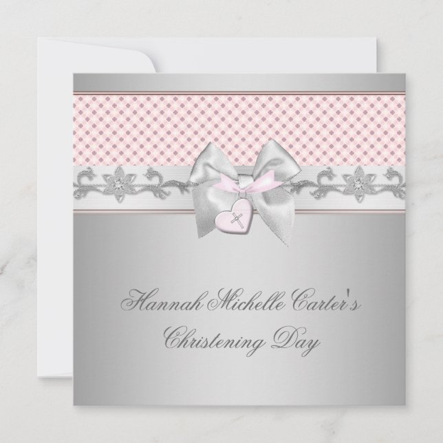 Rosa band kors flickor Rosa dop dopklänning Inbjudningar (Framsida)