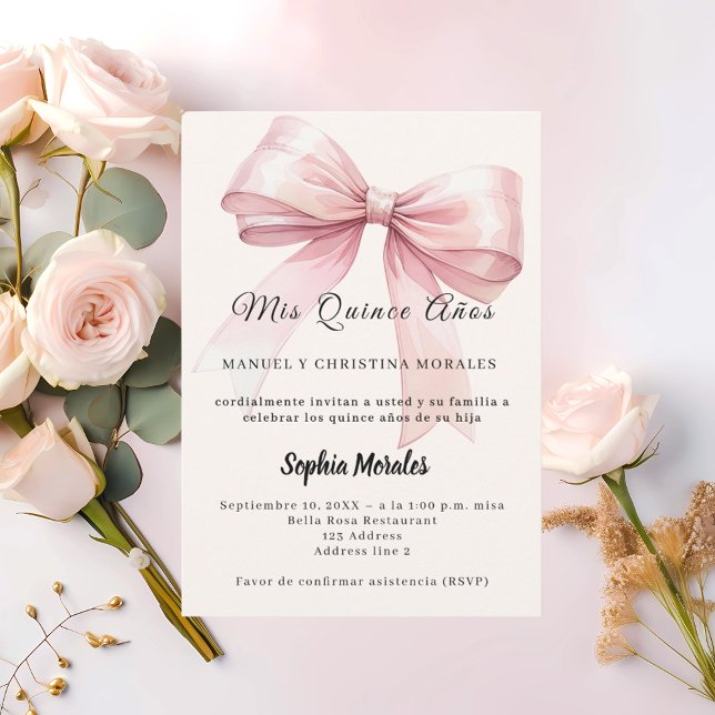 Rosa band kräm elegant Quinceanera Inbjudningar (Skapare uppladdad)
