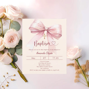 Rosa band kräm flicka elegant Dop inbjudan