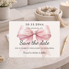 Rosa band kräm Quinceanera Spara datum-kort Datumet