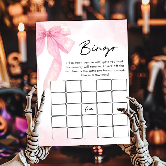 Rosa band lilla Boo Baby Shower Bingo spel (Girl Coquette Halloween Baby Shower Bingo Game)