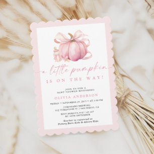 Rosa band lilla pumpa på väg - Baby Shower Inbjudningar
