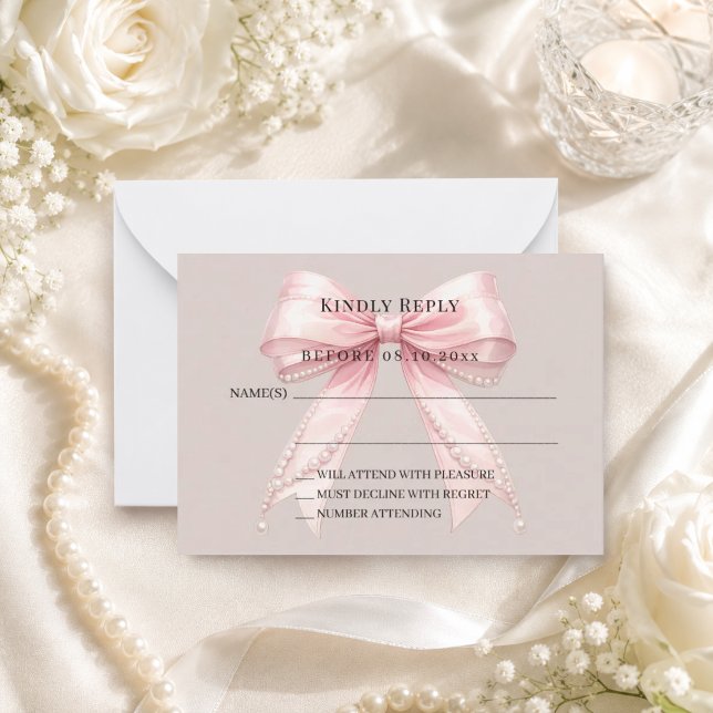 Rosa band ljusbrun svar RSVP Anteckningskort (Skapare uppladdad)