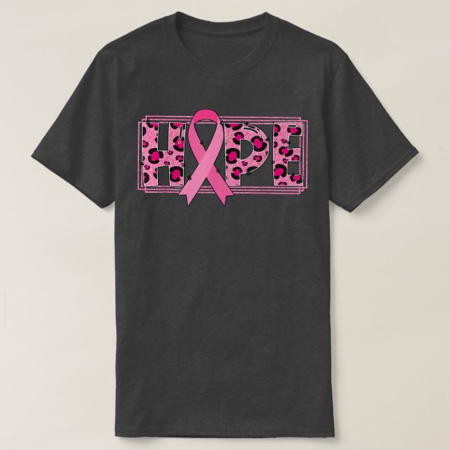Rosa Band med leopard Skriv ut hopp om bröstcancer T Shirt (Design framsida)